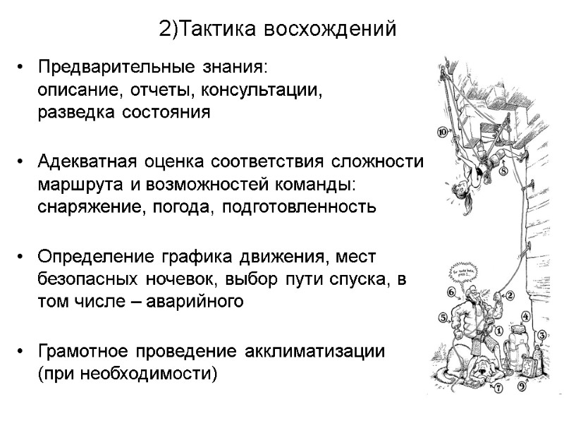 Предварительные знания: описание, отчеты, консультации,  разведка состояния  Адекватная оценка соответствия сложности маршрута